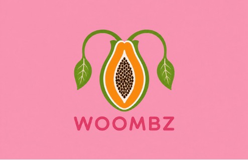 WOOMBZ-logo: en papaya med grønne blader